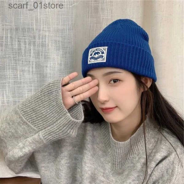 Beanie / Skull Caps Cute Cartoon Bear Print Knit Beanie Hat Mulheres Homens Cor Sólida Elástica Inverno Quente Brimless Chapéu Outdoor Coldproof Skullc BonnetL231202