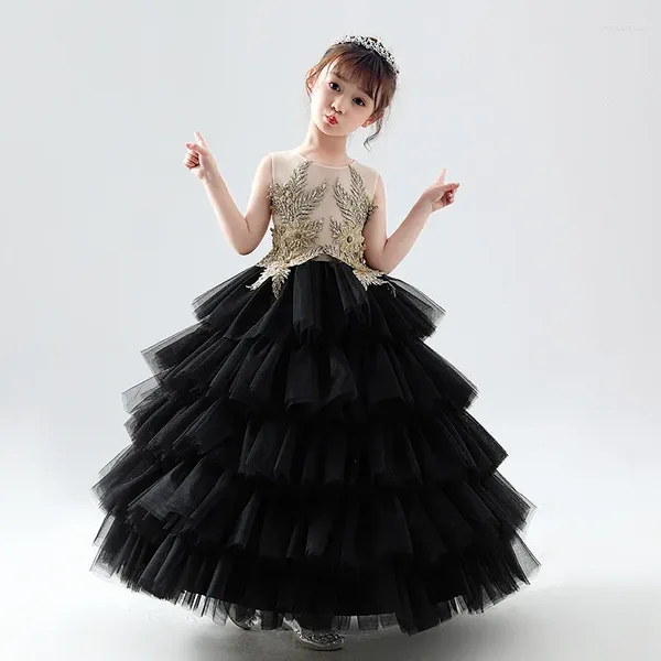 Abiti da ragazza Neonate Tutu Torta Smash Abito da compleanno Bambino Nero Oro Ricamo vintage Abito da festa per bambini piccoli Principessa formale