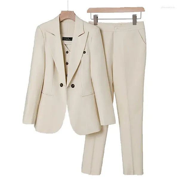 Calças femininas de duas peças cor sólida blazer colete e calça 3 mulheres terno uniforme designs S-4XL para escritório senhora negócios carreira trabalho desgaste