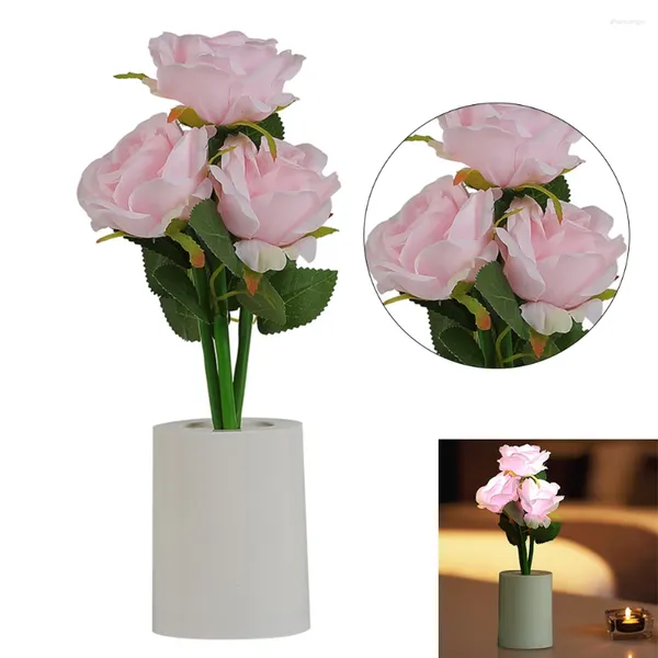 Luci notturne Lampada da tavolo a 3 teste a LED con rosa cinese Lampada da comodino a batteria Lampada da scrivania a forma creativa Decorazione domestica