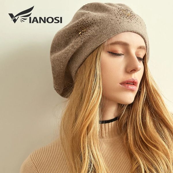 Berets Viansi Wool Beret Feminino Chapéus de Inverno para Mulheres Flat Cap Knit Cashmere Lady Girl Hat 231201