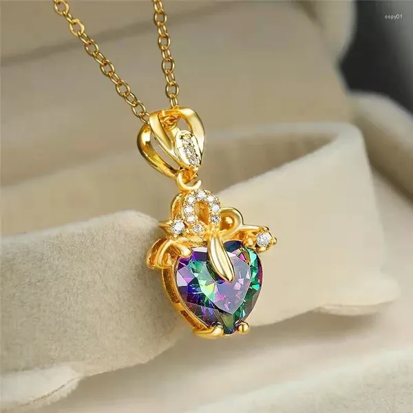 Ожерелья с подвесками Huitan, уникальное разноцветное ожерелье с сердечком из фианита для женщин, великолепное ожерелье для невесты, свадьбы, годовщины, модные ювелирные изделия