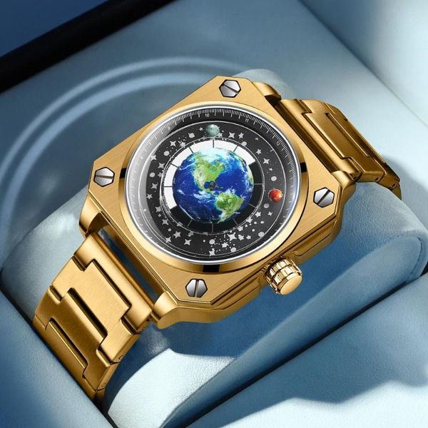 Orologi da polso BINBOND Design Fashion Blue Planet quadrante orologio al quarzo per uomo orologio da uomo impermeabile in acciaio inossidabile orologio superiore