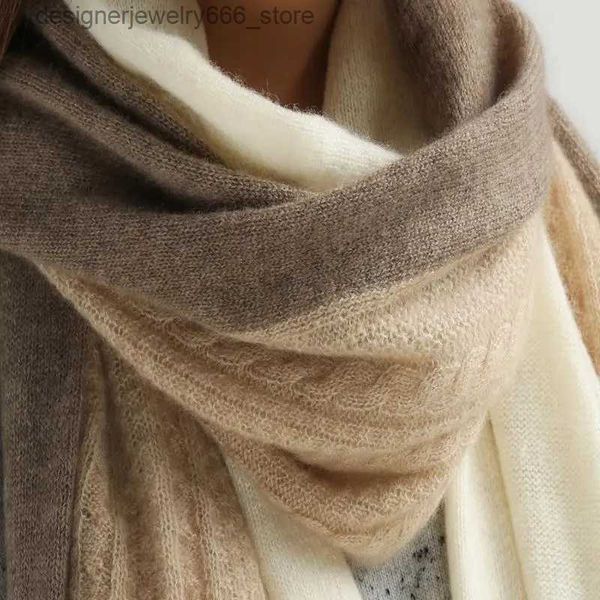 Lenços 180 * 80cm inverno % cashmere cachecol mulheres esqui ao ar livre quente macio bandana lenços femininos 2021 moda costura de malha xale q231202