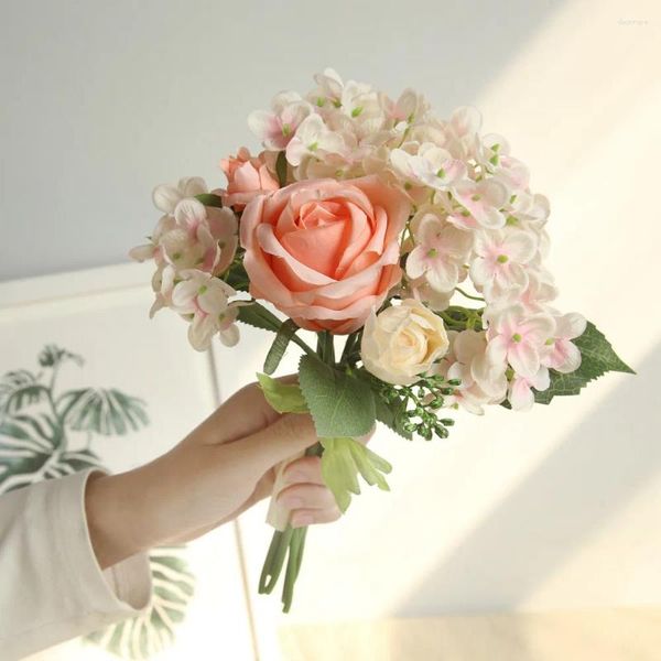 Dekoratif Çiçekler Tüm Düğün Süslemeleri Yapay İpek Şakayık Çiçek Buket Gelin Hydrengea Zemin Vazo Uzun
