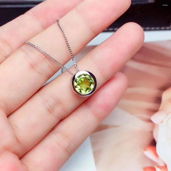 Pingentes chique verde peridot pedra preciosa pingente para mulher colar real 925 prata jóias finas presente de aniversário redondo gem birthstone