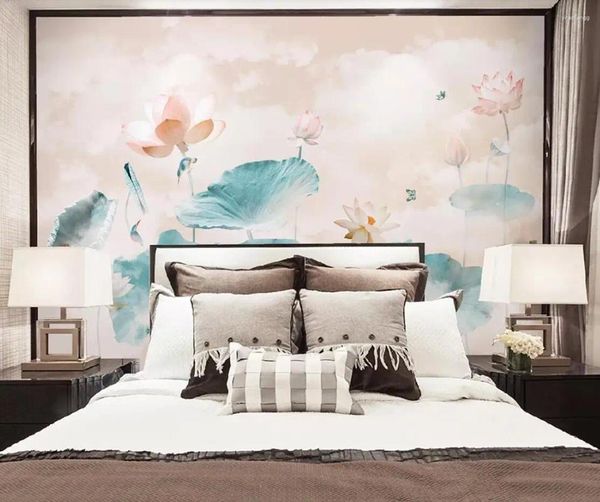 Wallpapers Waterlily flor papel de parede rolo murais 3d mural para quarto po papéis de parede arte decoração floral lona contato papel personalizado