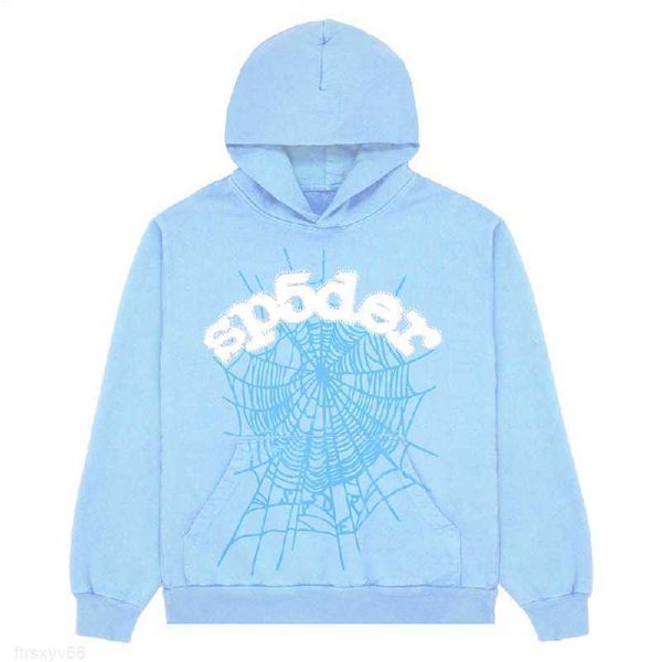 Moletom com capuz aranha masculina 2023 céu azul sp5der homens mulheres 1 hip hop jovem bandido sp5ider hoodies em todo o mundo 555555 impressão pulôver rcjt001 IZ5S