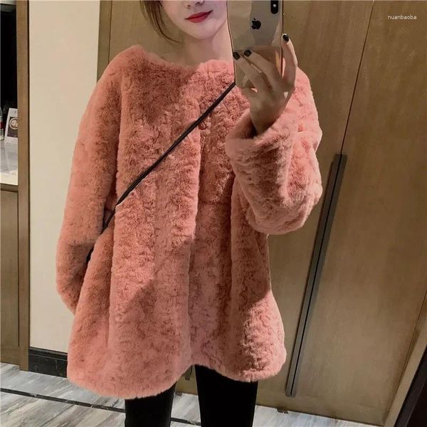 Felpe con cappuccio da donna 2023 moda tinta unita dolce e carino peluche pullover maglione versione coreana agnello ispessito capelli lmitation casual caldo