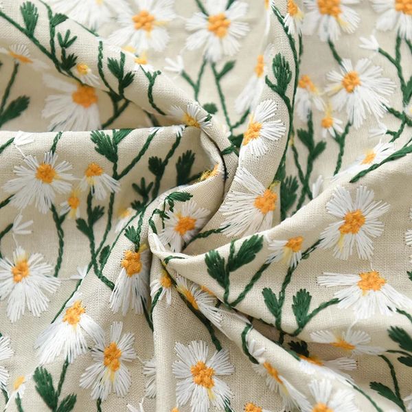 Tecido e costura 1 metro margarida flor bordado algodão ramie renda material largura 125cm diy roupas artesanais toalha de mesa acessórios 231201