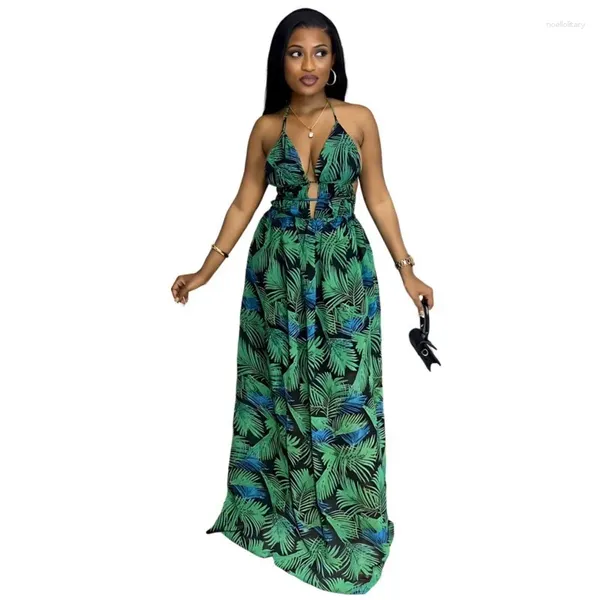 Vestidos casuais espaguete cinta vestido africano para mulheres sexy envoltório busto festa maxi 2023 impressão solta vestidos elegantes