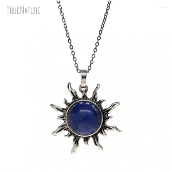 Ketten 5 stücke Großhandel Sonne Kette Vintage Stil Schmuck Antike Silber Farbe Kupfer Lapis Lazuli Stein Halskette NM48312