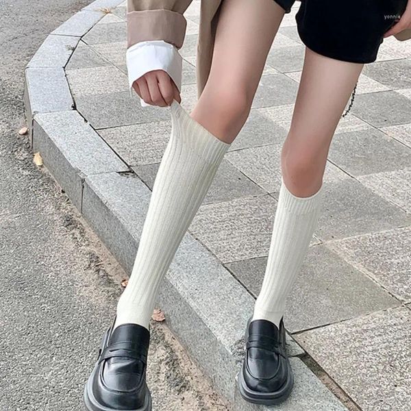 Calzini da donna 1 paio di calzini alti al ginocchio in cotone tinta unita moda casual calzini sottili al polpaccio calze calde invernali per feste da ragazza femminile