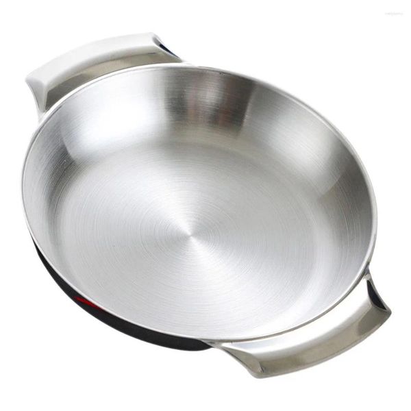 Set di stoviglie Pentola in acciaio inossidabile Padella per paella Doppi manici Padelle volanti antiaderenti Cucina a fondo piatto Ristorante Cestello per cottura a vapore in metallo