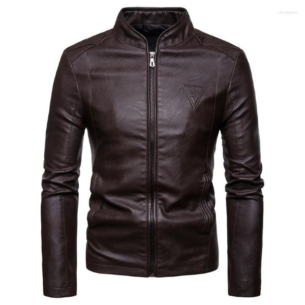 Giacche da uomo 2023 autunno inverno versione coreana moda giacca con colletto in piedi di alta qualità cappotto in pelle soprabito abbigliamento da moto