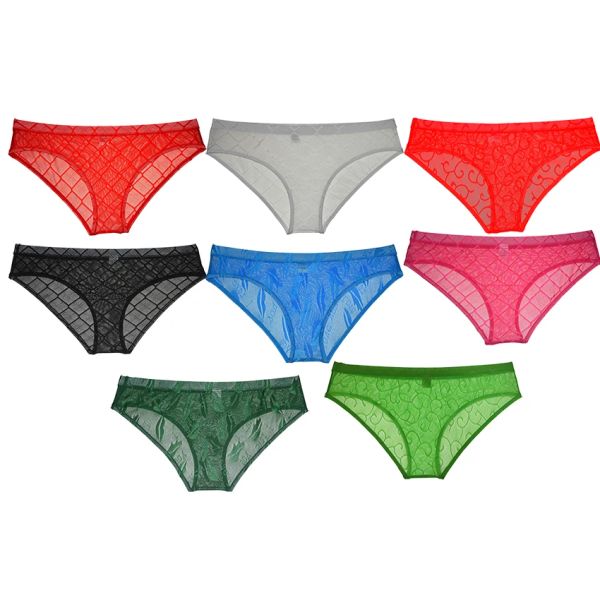 Herren-Bikini-Slip aus dehnbarer Spitze, sexy, durchsichtige Jacquard-Unterwäsche, Sissy-Slip, Boxer-Club, zeigt Bikinis mit flacher Vorderseite