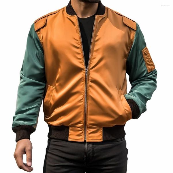 Jaquetas masculinas vintage sólida leve jaqueta bomber estilo anos 80
