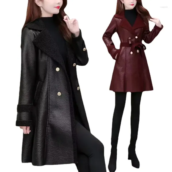 Giacca in pelle da donna Autunno e inverno Trench in pelliccia sintetica ispessita casual con lacci allentati occidentalizzati