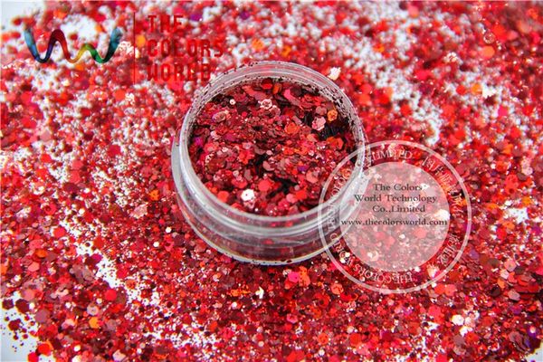 Acrylpulver Flüssigkeiten HA2104-262 Mixed Laser Holographic Wine Red Colors Hexagon Shape Glitter Pailletten für Nail Art Gel und DIY Weihnachtsdekoration 231202