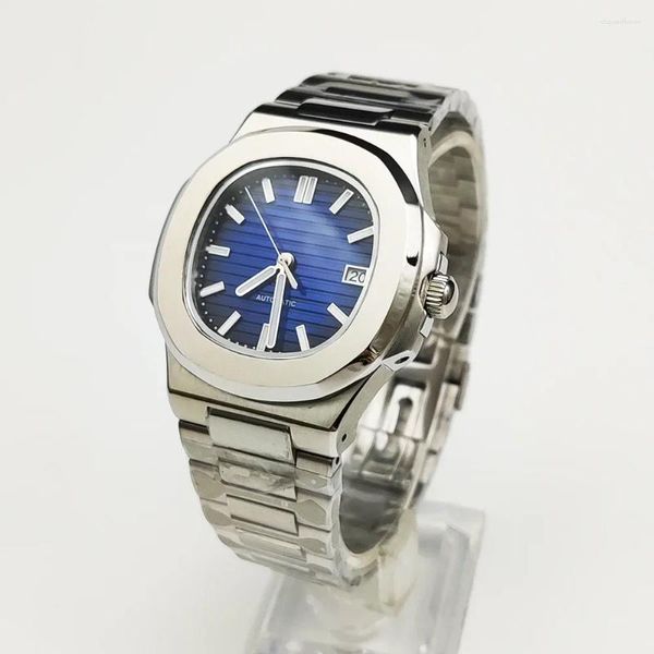 Relógios de pulso 6 cores vestido 40mm caixa quadrada NH35 relógio mecânico masculino gradiente azul dial safira vidro luminoso automático