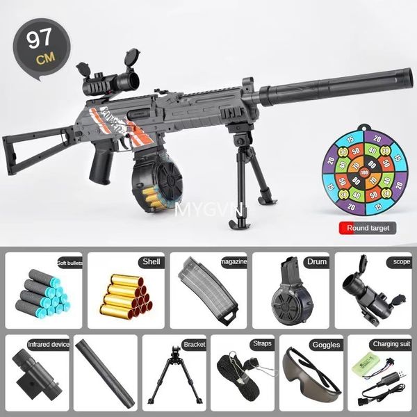 AK--47 Soft Bullet Manual Elétrico Dual Mode Rifle Lançador de ejeção de concha de disparo contínuo com escopo de alta precisão com tambor CS Outdoor Game Prop