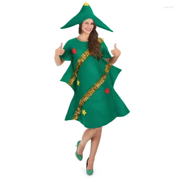 Abiti casual Xingqing Costume da genitore per bambino Vestito cosplay carino a forma di albero di Natale Manica corta Abito a trapezio per adulti Festa per bambini