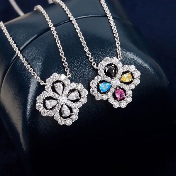 D collane di gioielli di lusso Pendenti con diamanti Anello fiore in argento sterling 925 placcato rodio designer catena sottile moda donna origi2439