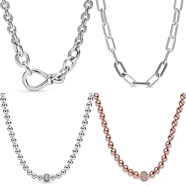 Original Chunky Unendlichkeit Knoten Perlen Sliding Me Link Schlange Kette Halskette Für Mode 925 Sterling Silber Perle Charme DIY Schmuck266B