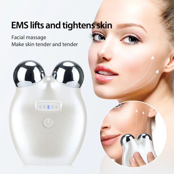Dispositivos de cuidados faciais EMS Microcurrent Face Lifting Device 3D Roller Massager Anti Rugas Aperte Aparelho de Beleza de Rejuvenescimento da Pele com Saco 231201