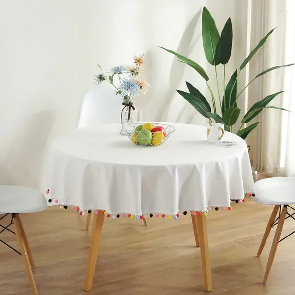 Toalha de mesa redonda de algodão, toalha de mesa decorativa de natal coreana para festa de cozinha, cor branca pura