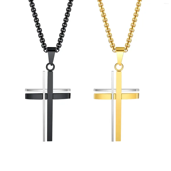 Anhänger Halsketten Einfache Edelstahl Hohl Kreuz Halskette Männer Frauen Junge HIP-Hop Schmuck Rolo Kette 3mm 24 Zoll