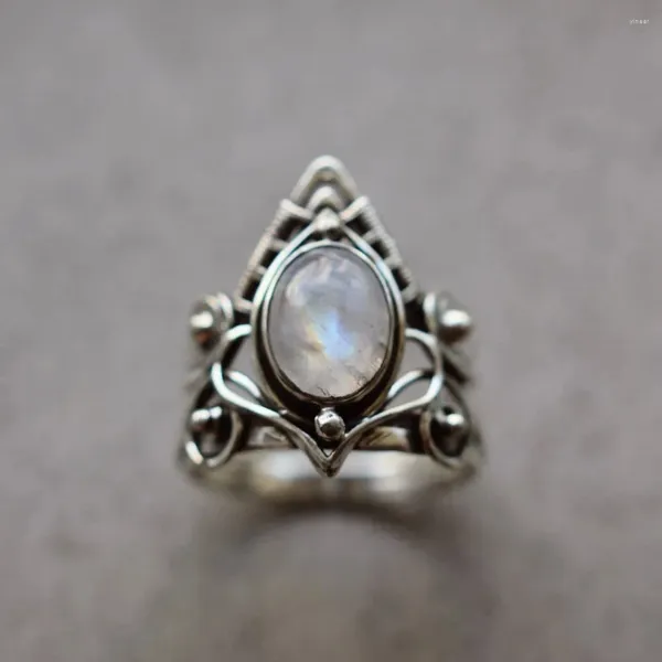 Cluster Anéis Vintage Tibetano Grande Cristal de Cura para Mulheres Boho Antigo Moonstone Anel Jóias Meninas Senhoras Presentes Bijoux Indie