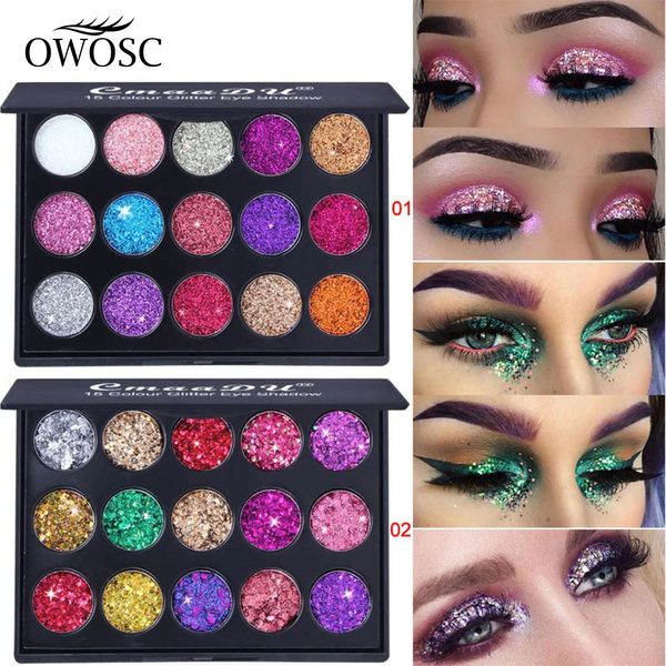 Sombra de olho OWOSC 15 cores glitter paleta de sombra à prova d 'água perolado diamante brilhante cosmético profissional paleta de maquiagem 231201