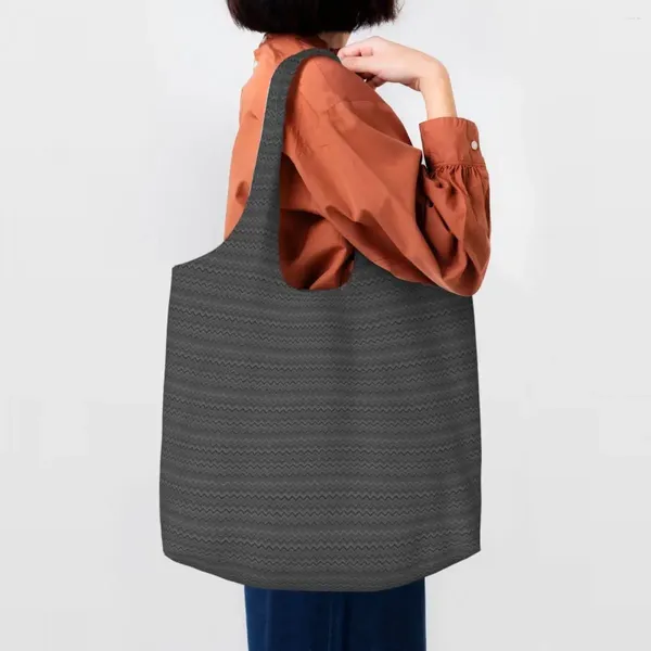 Сумки для покупок с зигзагообразным узором, художественная большая сумка для продуктов, женская богемная современная холщовая сумка-шопер с геометрическим рисунком на плечо, сумки большой вместимости