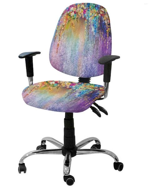 Cadeira cobre primavera videira flores azul roxo elástico poltrona capa estiramento removível escritório slipcover split assento