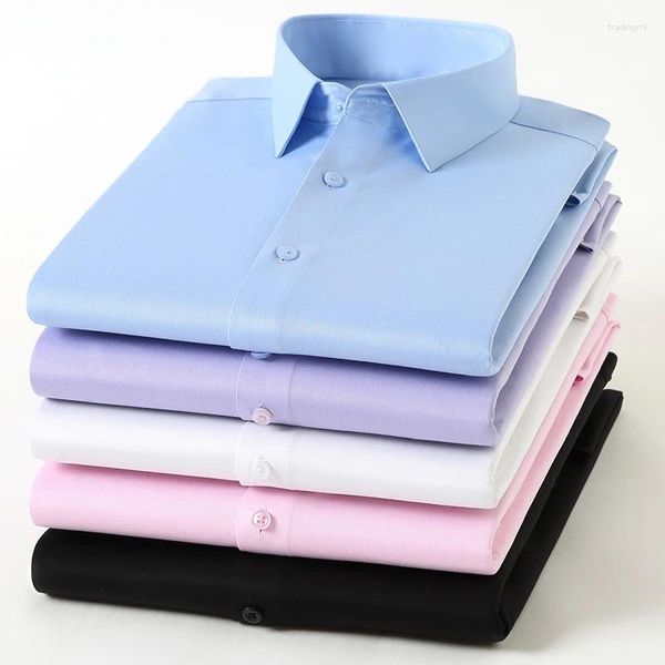 Camisas de vestido masculinas estiramento anti-rugas manga longa para homens slim fit blusa de negócios sociais camisa branca S-8XL