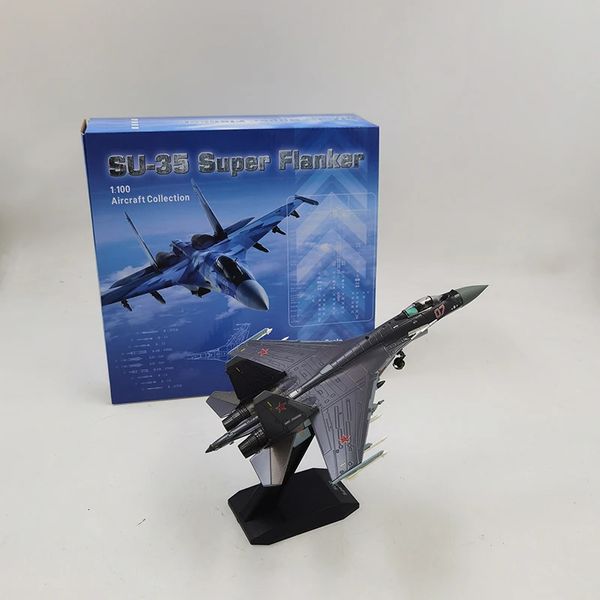 Flugzeugmodle 1/100 Skala Diecast Metalllegierung Russland Fulcrum Flanker SU-35 SU35 Flugzeugflugzeug-Kampfflugzeugmodellspielzeug für Sammlung 231201