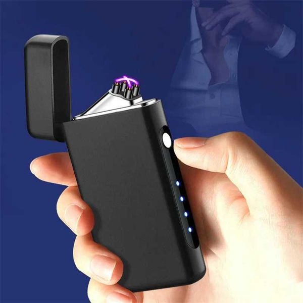 Typ-C Elektrisches Doppelbogen-Touch-Sensing-USB-Feuerzeug für Herren, Business, Outdoor, winddicht, Power-Display, Puls-Geschenkbox