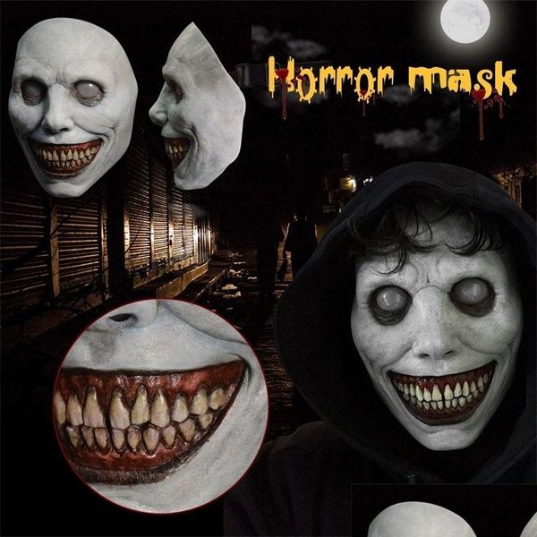 Máscaras de festa Reepy Halloween Zombie Máscara Sorrindo Demônios O Mal Cosplay Adereços Scarry Realista Masquerade Fantasma Assustador 220707 Drop Deli Dhntv