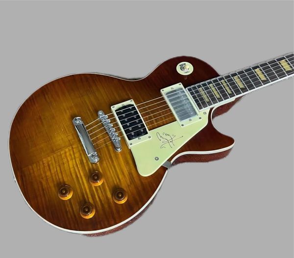 Standard-E-Gitarre Vintage Tobacco Burst Tiger Flame Rose Holzgriffbrett 258