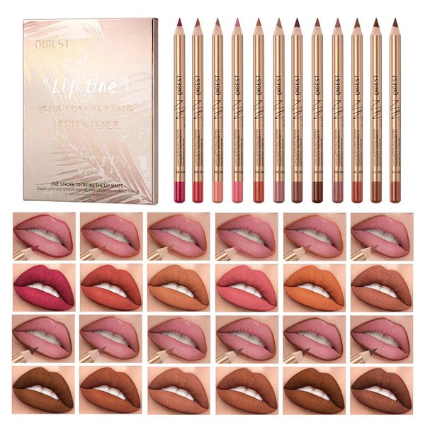 Lápis labiais 12 Pcs Lip Liner Contour Matte Batom Lápis Conjunto À Prova D 'Água Veludo Nu Batom Lápis Sexy Vermelho Marrom Pigmentos Antiaderente Cup 231201