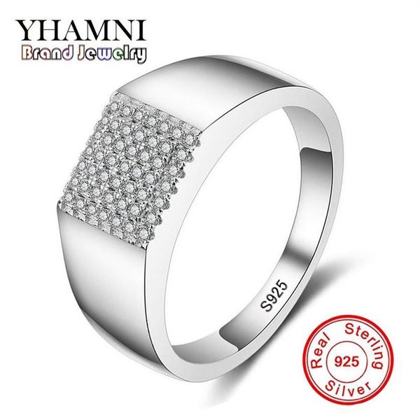 YHAMNI Original Real Sólido 925 Anel de Prata Esterlina Luxo CZ Diamante Homem Joias de Casamento Anéis de Noivado MJZ025293O