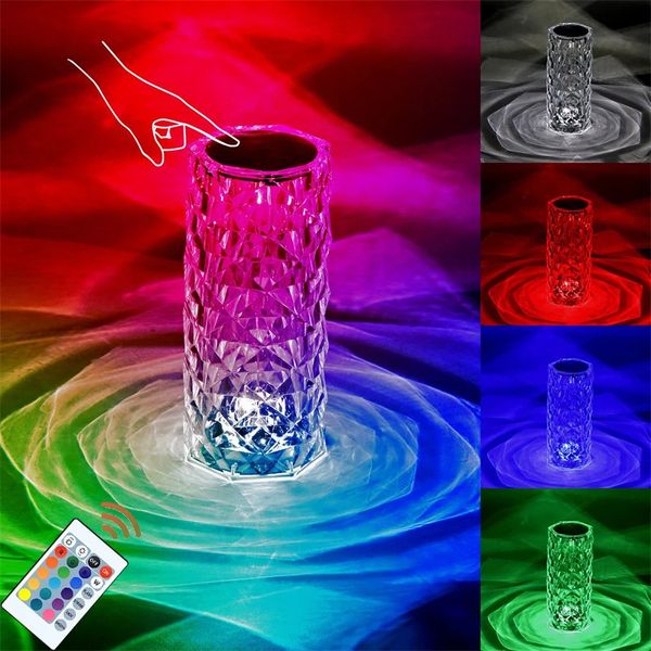 Lâmpada de mesa decorativa Rose Rystal com controle de toque Luzes noturnas LED ajustáveis de 16 cores usadas para festas de sala de estar jantar presentes de Natal 231202