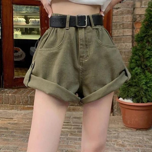 Kadın Şort Mexzt Kargo Denim Kadın Sokak Giyim Yüksek Bel Geniş Bacak Jean Yaz Vintage Kore Gevşek Bir Çizgi Kısa Pantolon