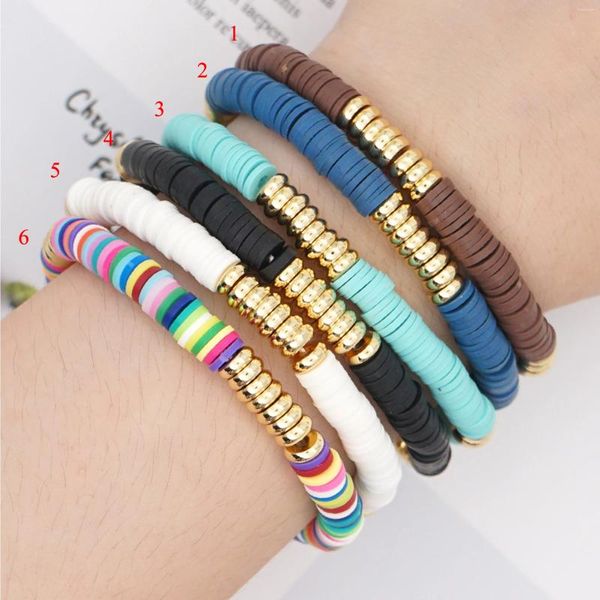 Strand heishi pulseira amizade polímero argila coppe contas arco-íris colorido verão praia estilo amigo meninas presente