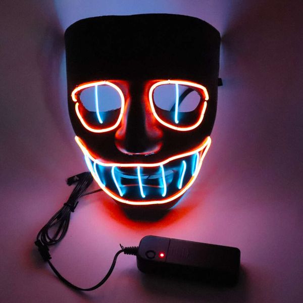 Halloween-LED-Leuchtmaske, Tiktok, schwarze Grimasse, fluoreszierend, lustig, gruselige Atmosphäre, Requisiten, Kreuzauge, volles Gesicht, männlich