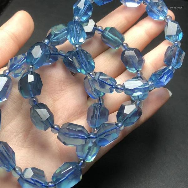 Link pulseiras natural facetd aquamarine pulseira corda encantos fio requintado jóias presente cura energia de cristal 1pcs