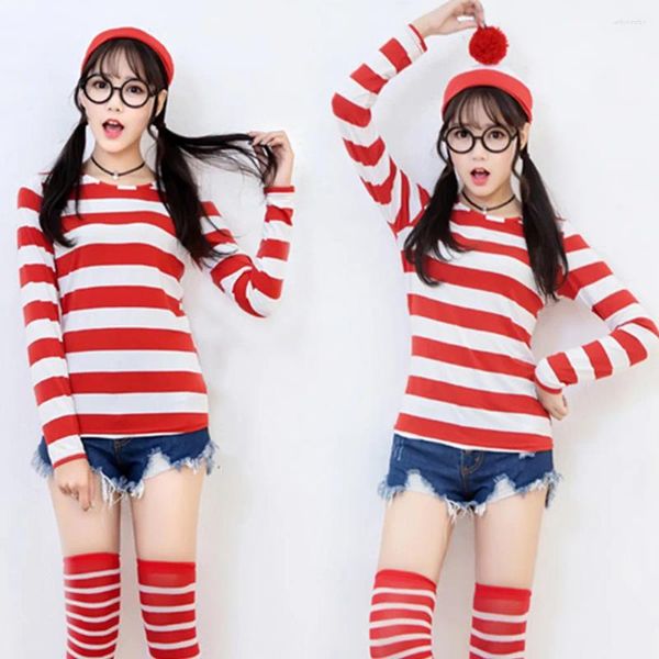 Ethnische Kleidung S-XXL Wo ist Wally Waldo TV Cartoon Junggesellenabschied Outfit Erwachsene Frauen Kostüm Halloween-Kostüm