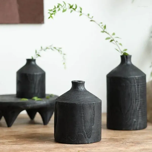 Vasen 1 stück Ins Stil Home Moderne Einfachheit Schwarz Massivholz Kleine Mund Vase Wohnzimmer Tischplatte Dekorative Ornamente Retro