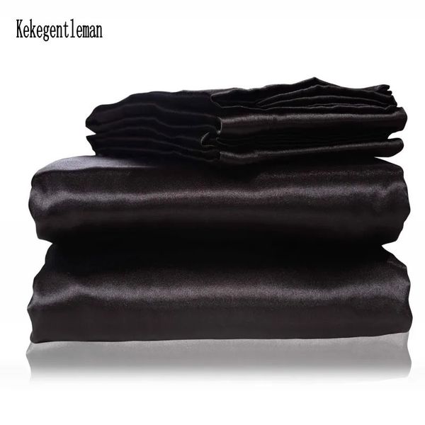 Set biancheria da letto Set satinato nero con copripiumino Lenzuolo Cuscino Lino di lusso King Queen Twin Size 231202